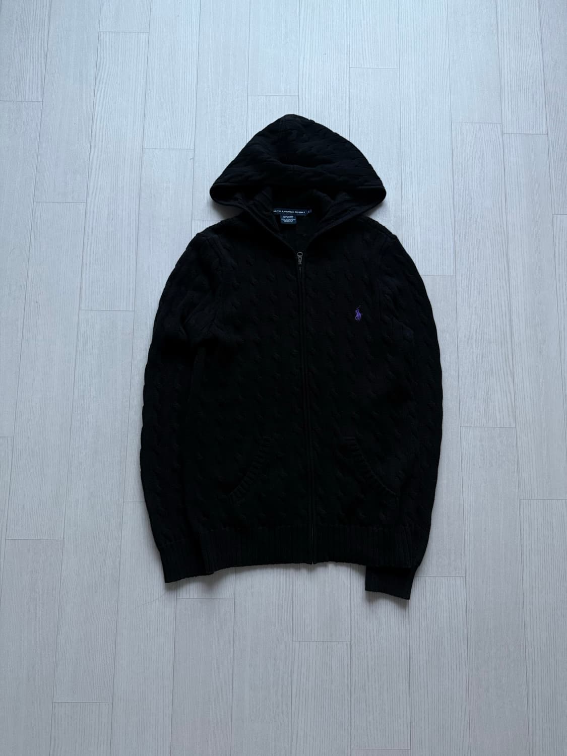 폴로 랄프로렌 포니 로고 블랙 케이블 니트 후드집업 상품이미지5