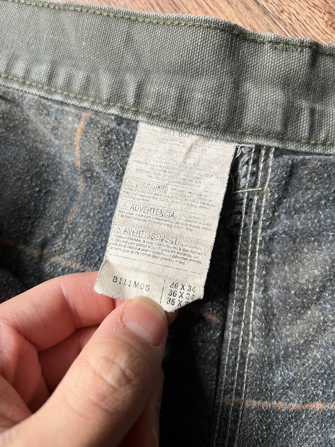 [36]칼하트 USAMade 더티워싱 모스그린 싱글니 체크라이닝 워크팬츠 상품이미지4