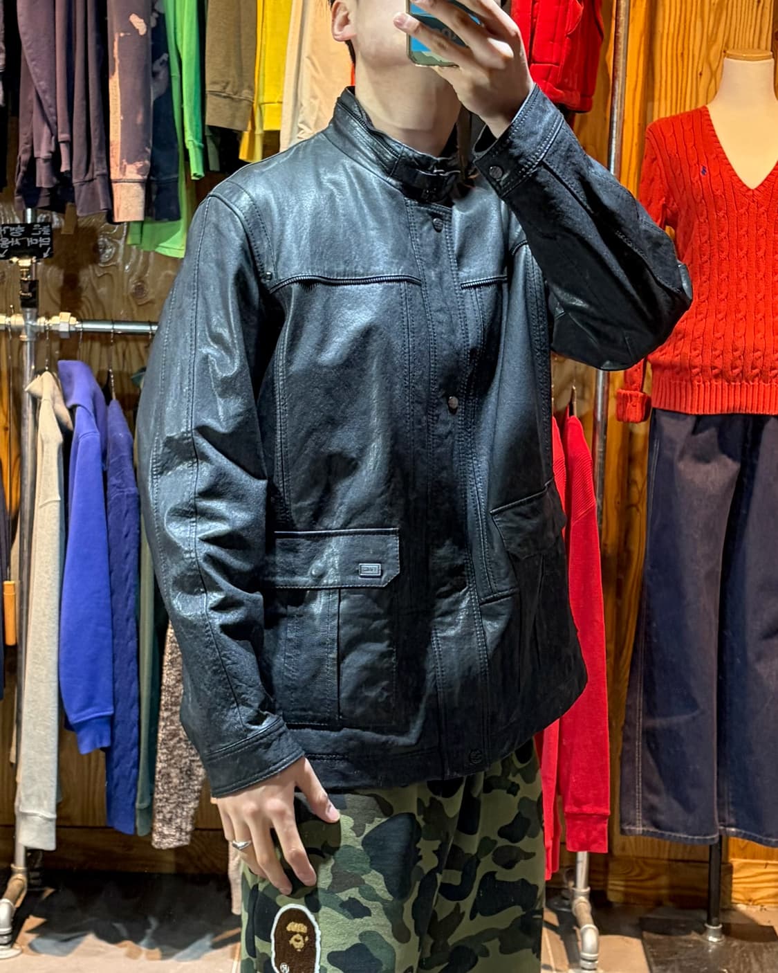 XL 인디언 블루 벨티드 카라 램스킨 레더자켓 상품이미지1