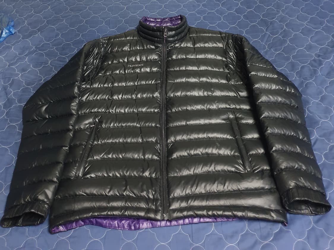 (빈티지) 험멜 올드스쿨 자수로고 구스다운 곱창 유광패딩 블랙 (XL) 상품이미지1