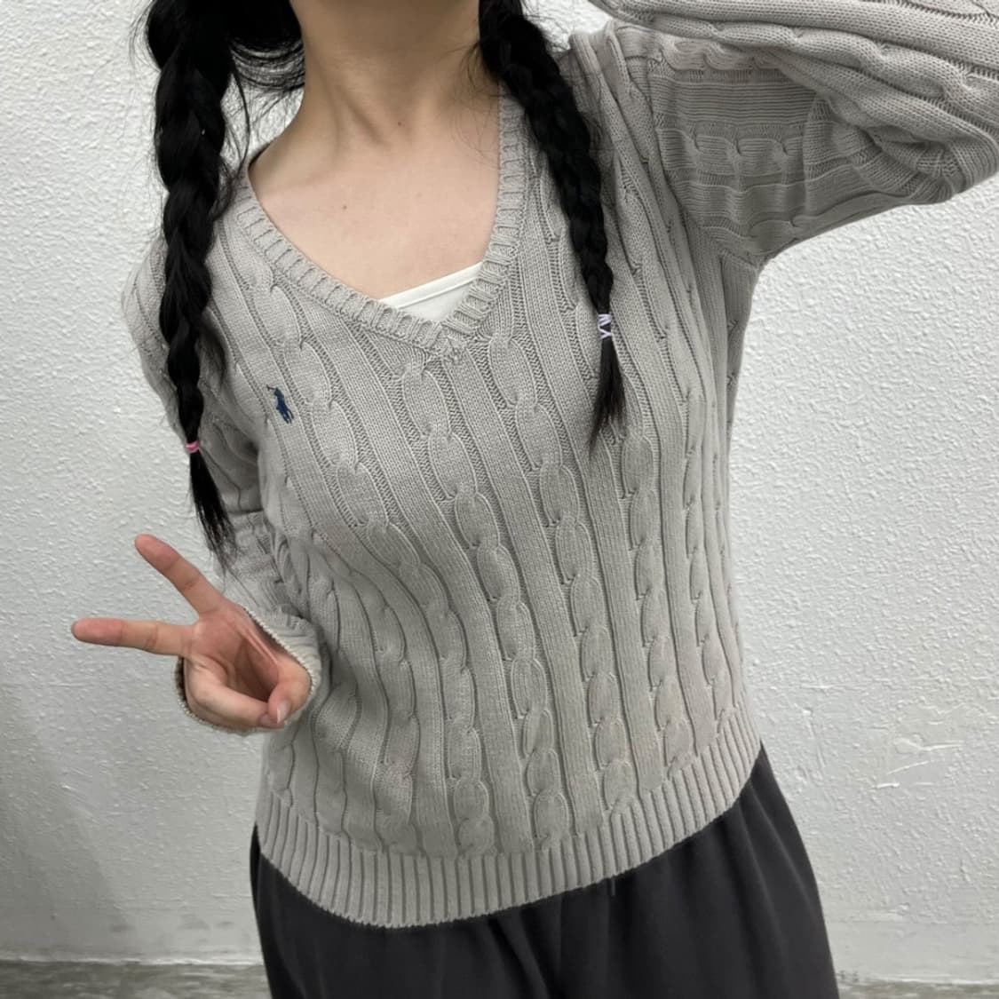폴로 랄프로렌 네이비포니 그레이 꽈배기 니트 S 상품이미지5