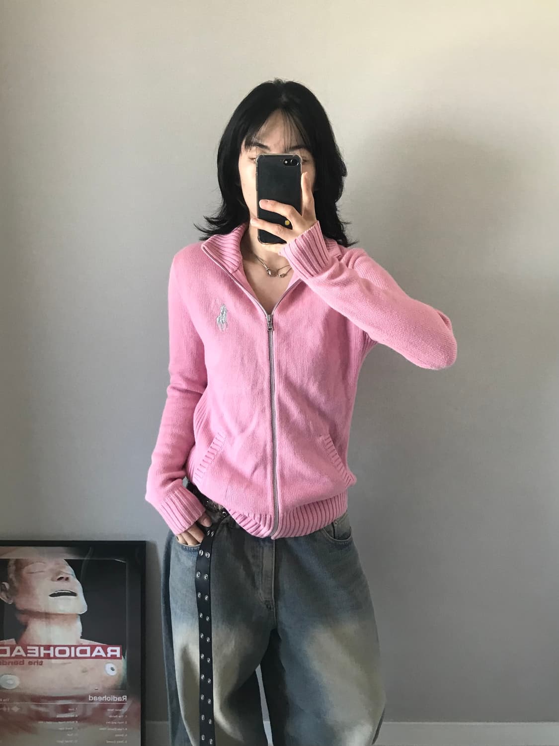 폴로 랄프로렌 빅포니 로고 핑크 니트 집업 상품이미지2