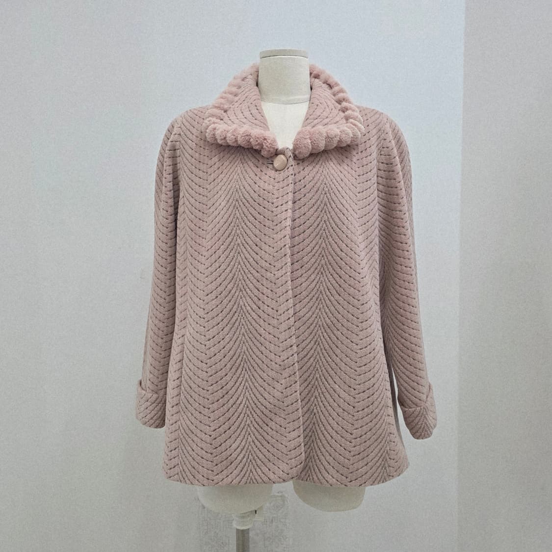 앙고라 울 로즈핑크 카라퍼 하프코트 상품이미지1