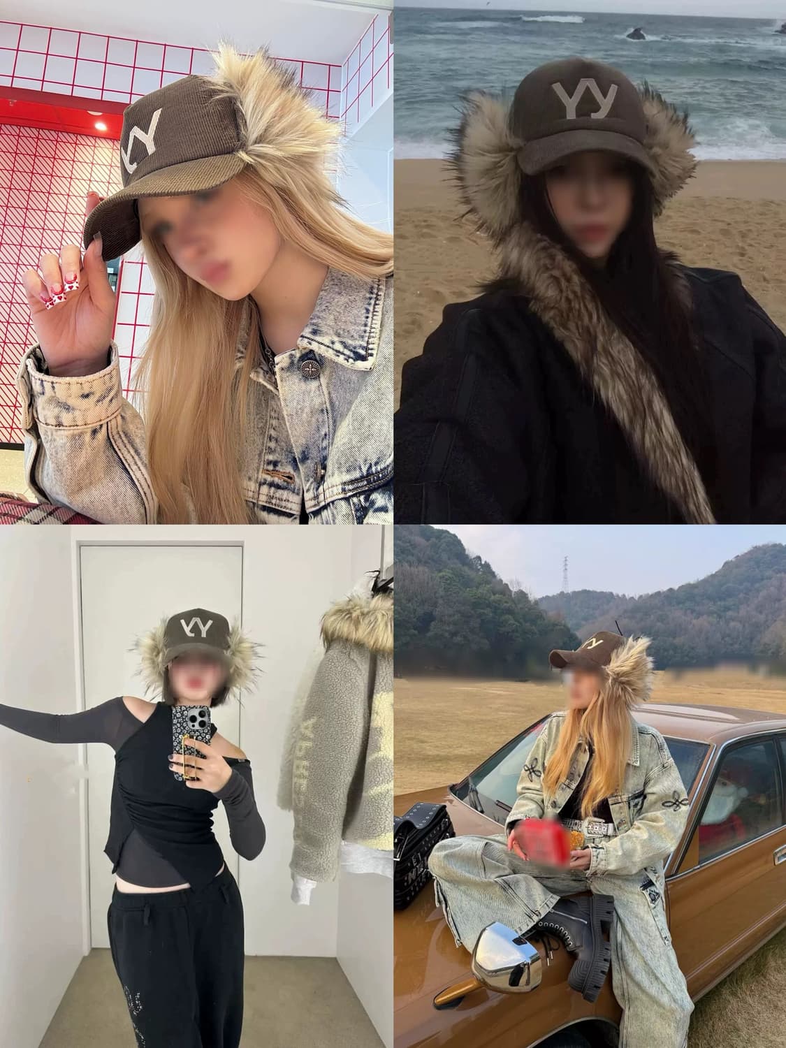 브라운 베이지 오픈와이와이 포우퍼 코튜로이 이어프랩 캡 볼캡 모자 상품이미지2