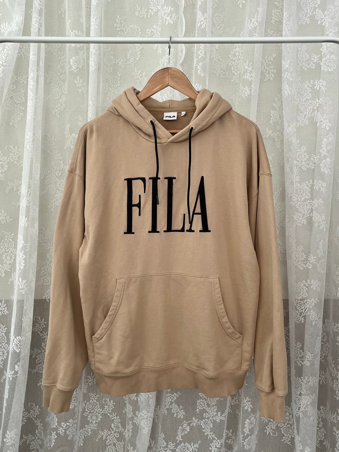 L) 휠라 루즈핏 빅로고 후드 티셔츠 베이지 상품이미지1