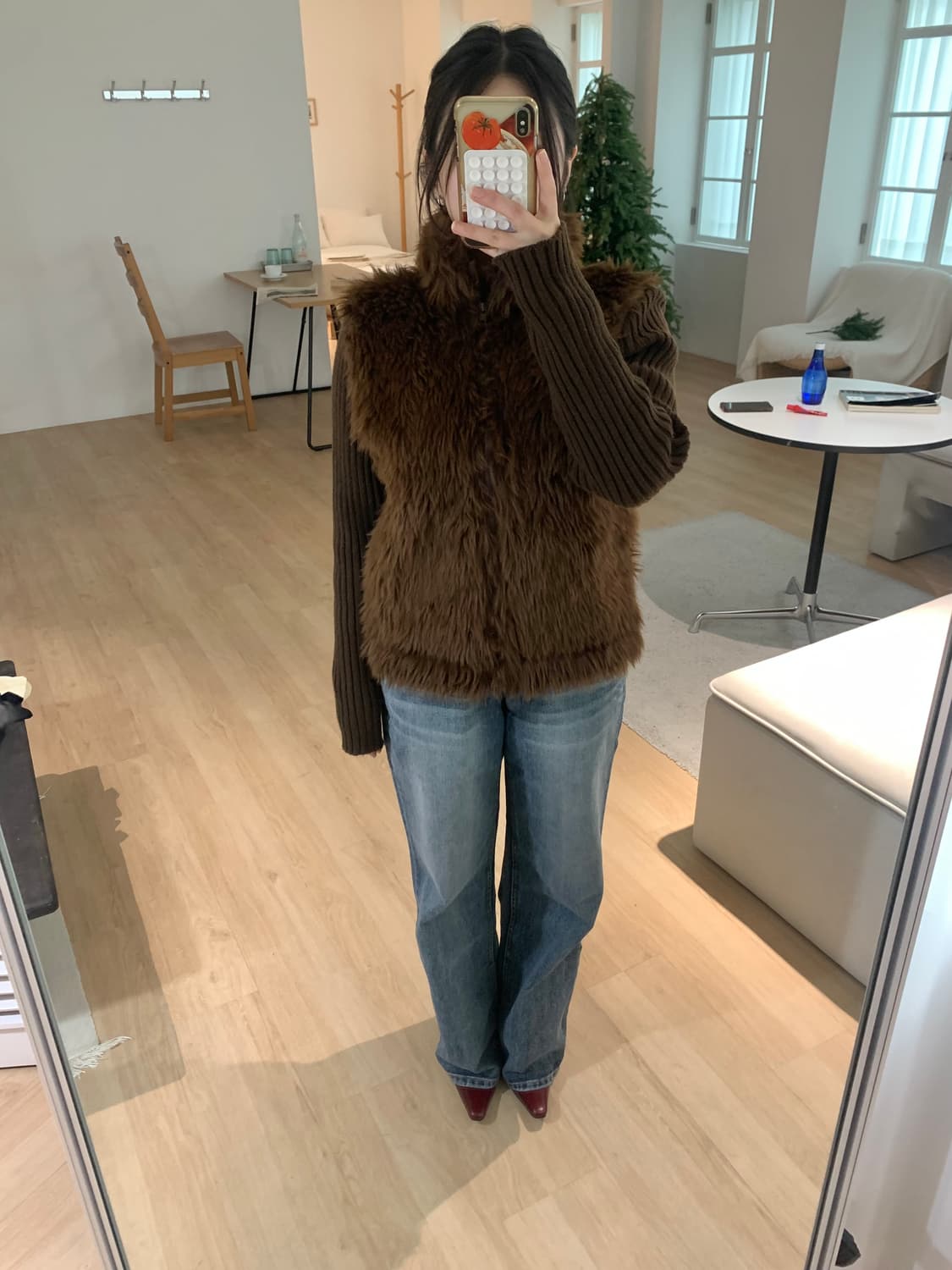 Brown fur cardigan 상품이미지3
