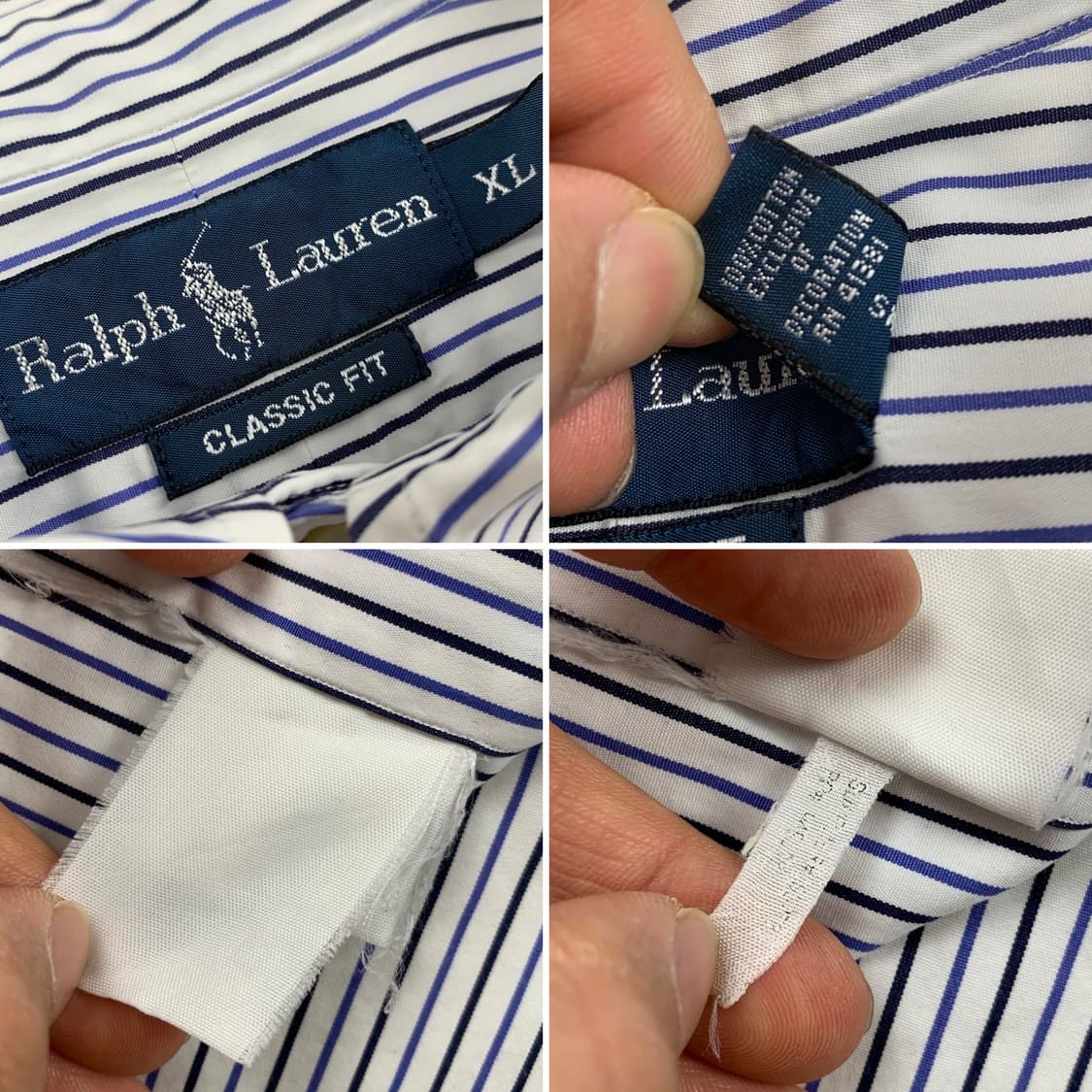 폴로 랄프로렌 포니로고 커스텀핏 네이비 스트라이프 하프셔츠 상품이미지4