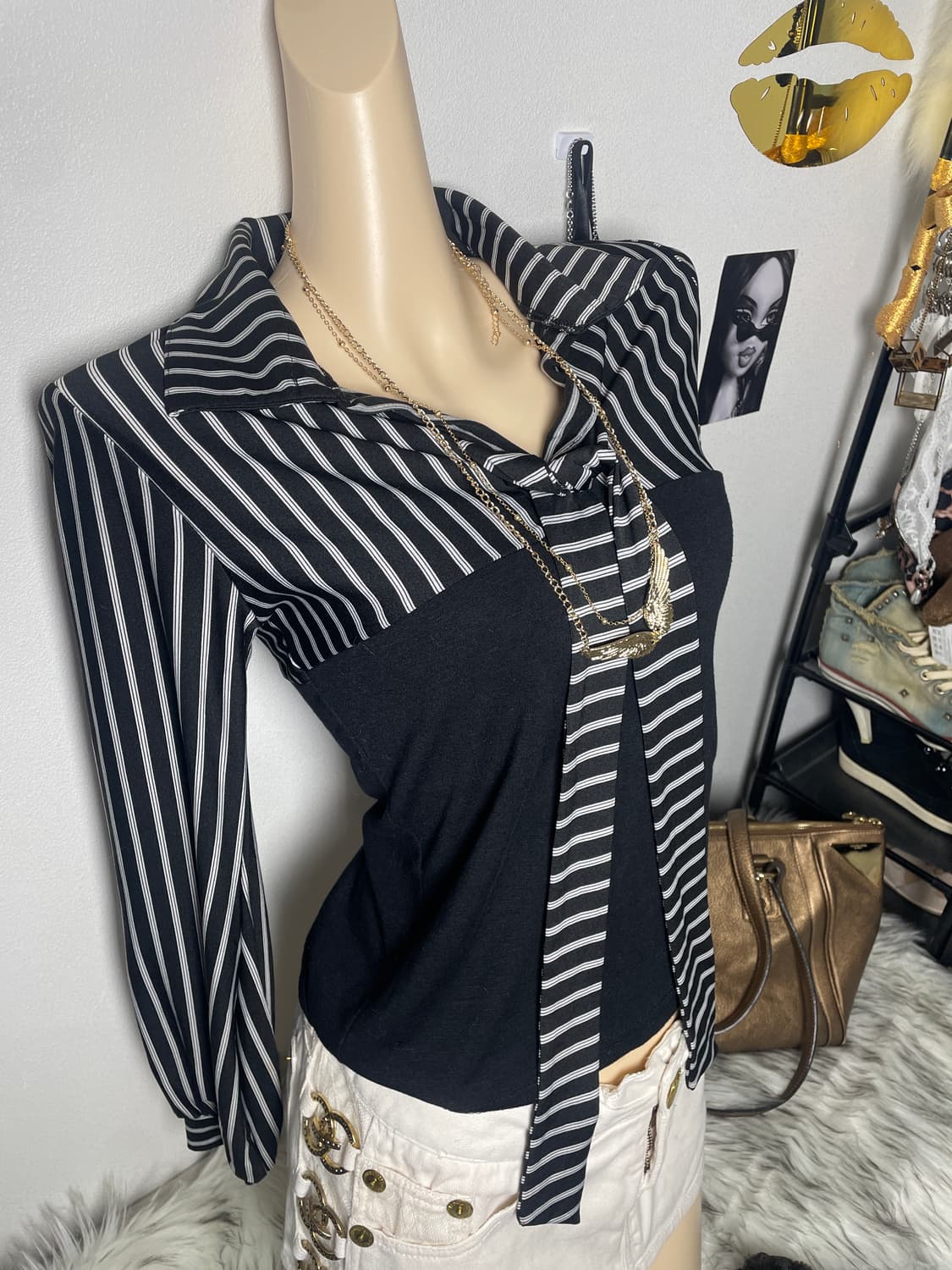 빈티지 갸루 스트라이프 탑 상품이미지2