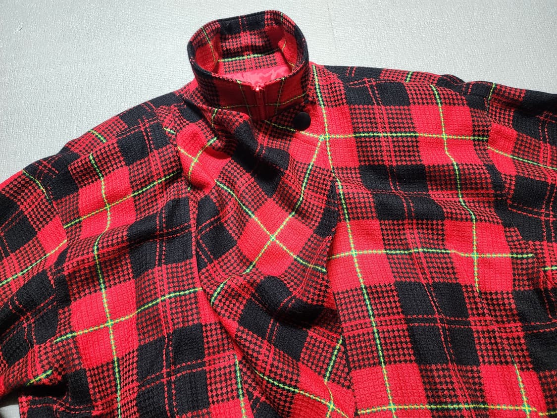 빈티지 GIVY 기비 레드 블랙 체크 울 블루종 자켓 상품이미지2