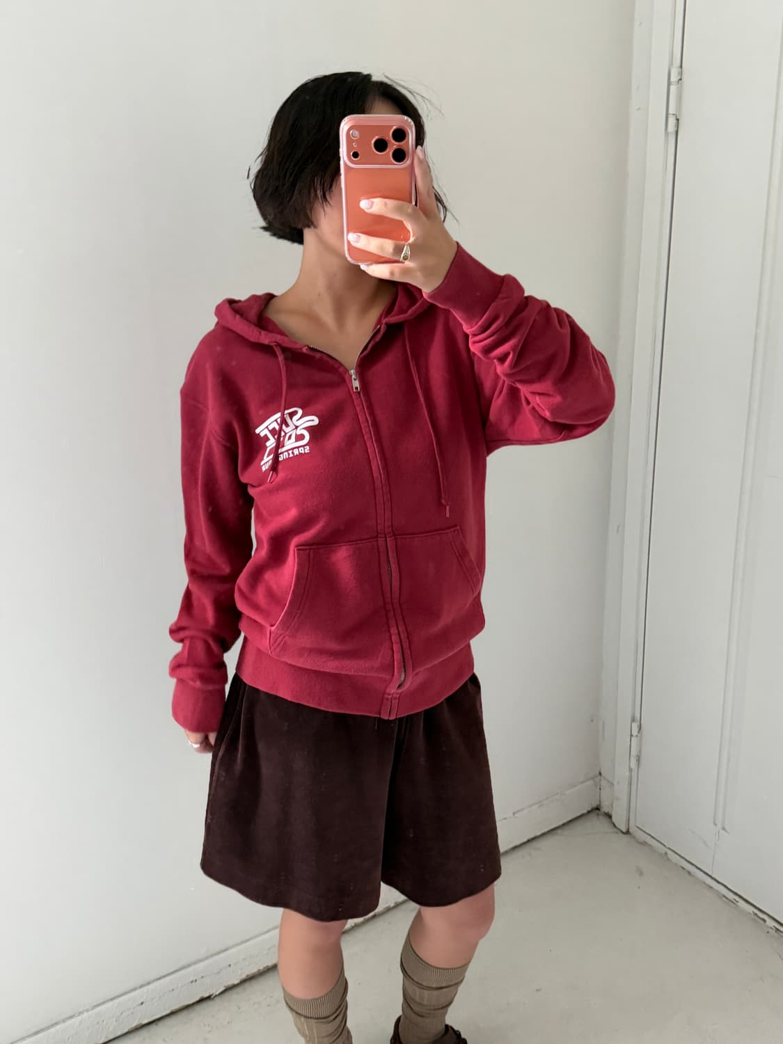 일본빈티지 버건디 프린팅 후드집업 상품이미지2
