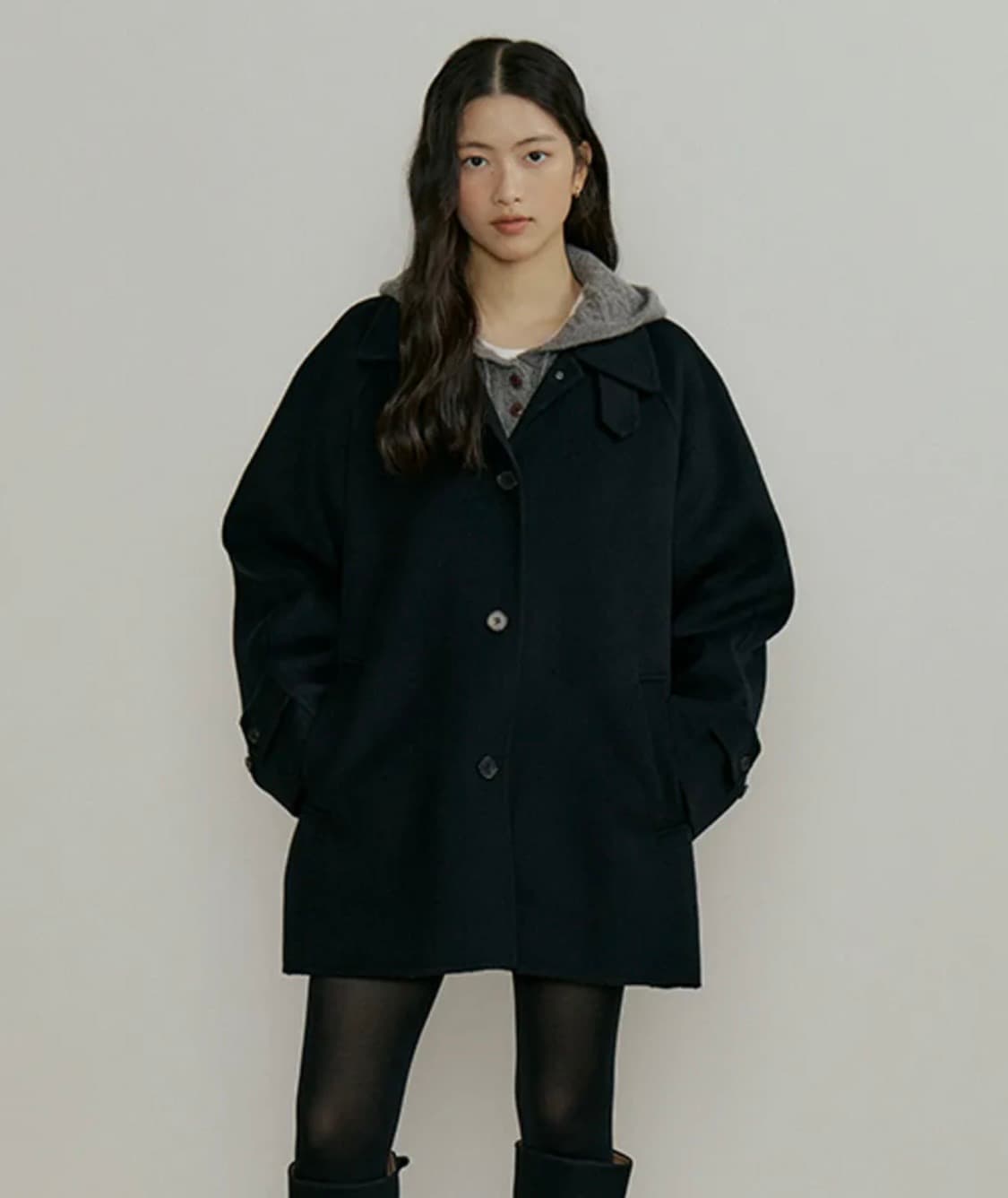 링서울 핸드메이드 울 하프코트 블랙 상품이미지4