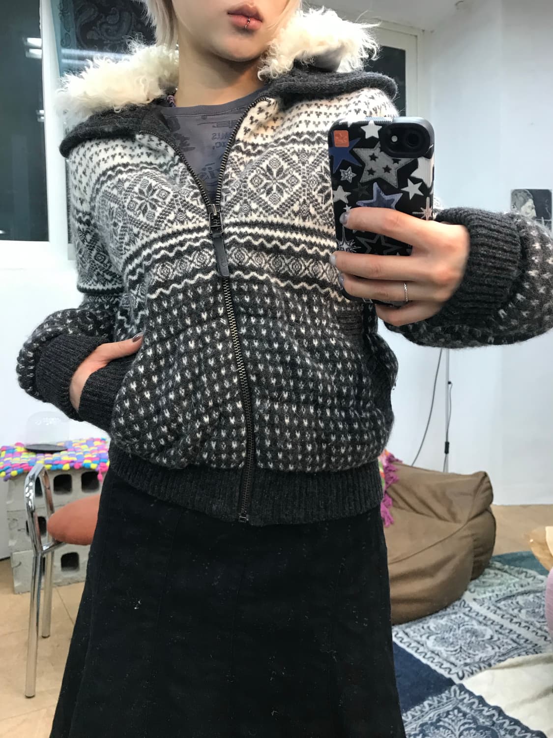 O’2nd 에스닉 니트 후드 패딩  상품이미지2