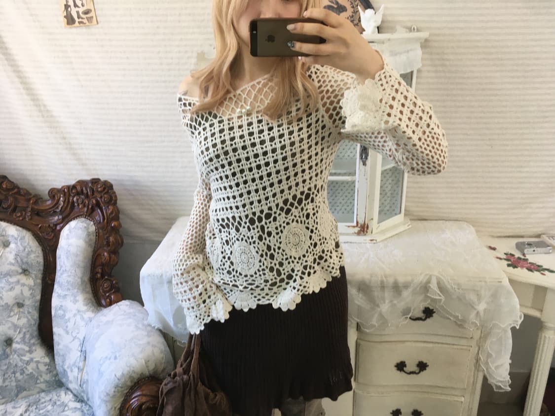 빈티지 아이보리 크로셰 하구미 니트 상품이미지4