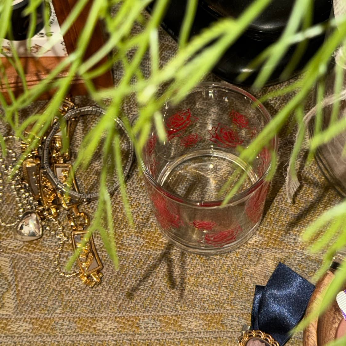 70s 장미 프린트 글라스 컵 (RED) 상품이미지6