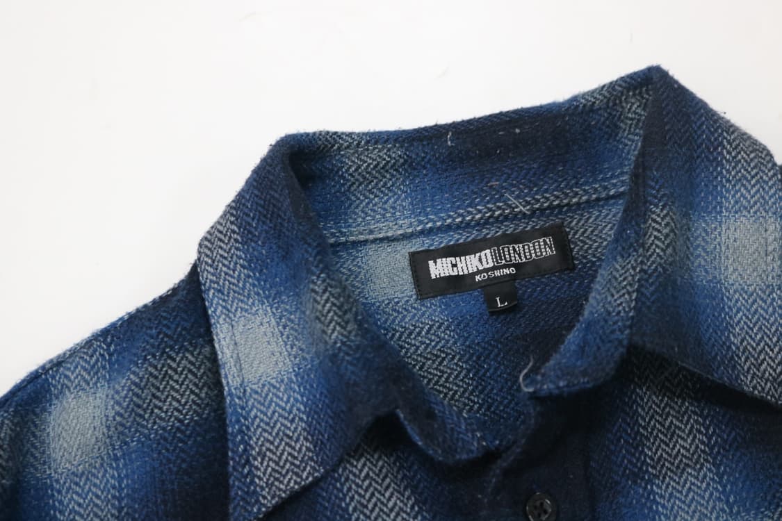 미치코런던 헤링본 체크 블루 플라넬 셔츠 상품이미지4