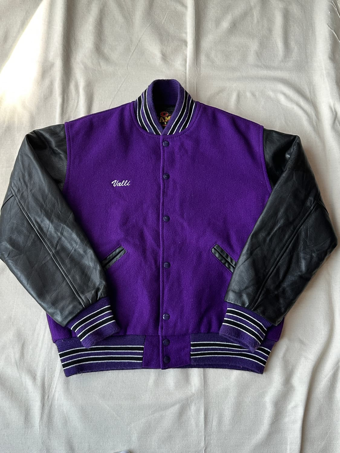 바시티 레더 자켓 made in USA 퍼플 100 상품이미지1