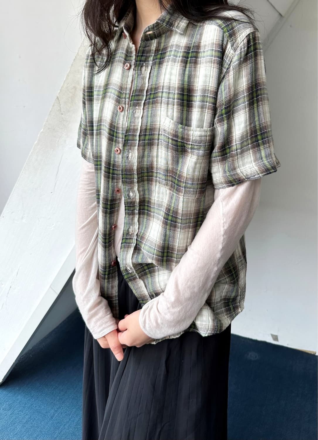 Cotton gauze fabric check shirt 상품이미지4