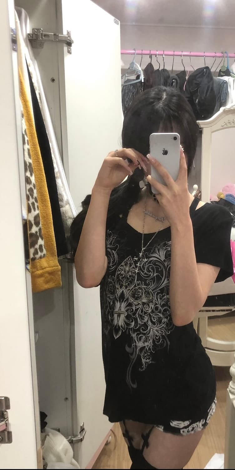 일본 빈티지 펑크 반팔 십자가 갸루 오네갸루 고스 로걀 후루이 상품이미지1