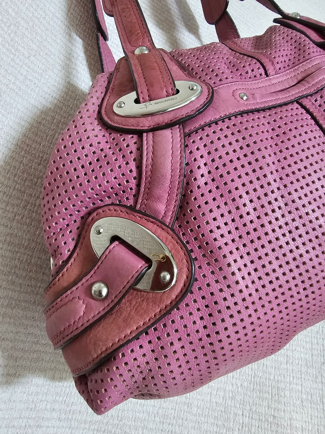 비마코스티  부드러운 천연소가죽 진달래색 숄더백 39센티 상품이미지5