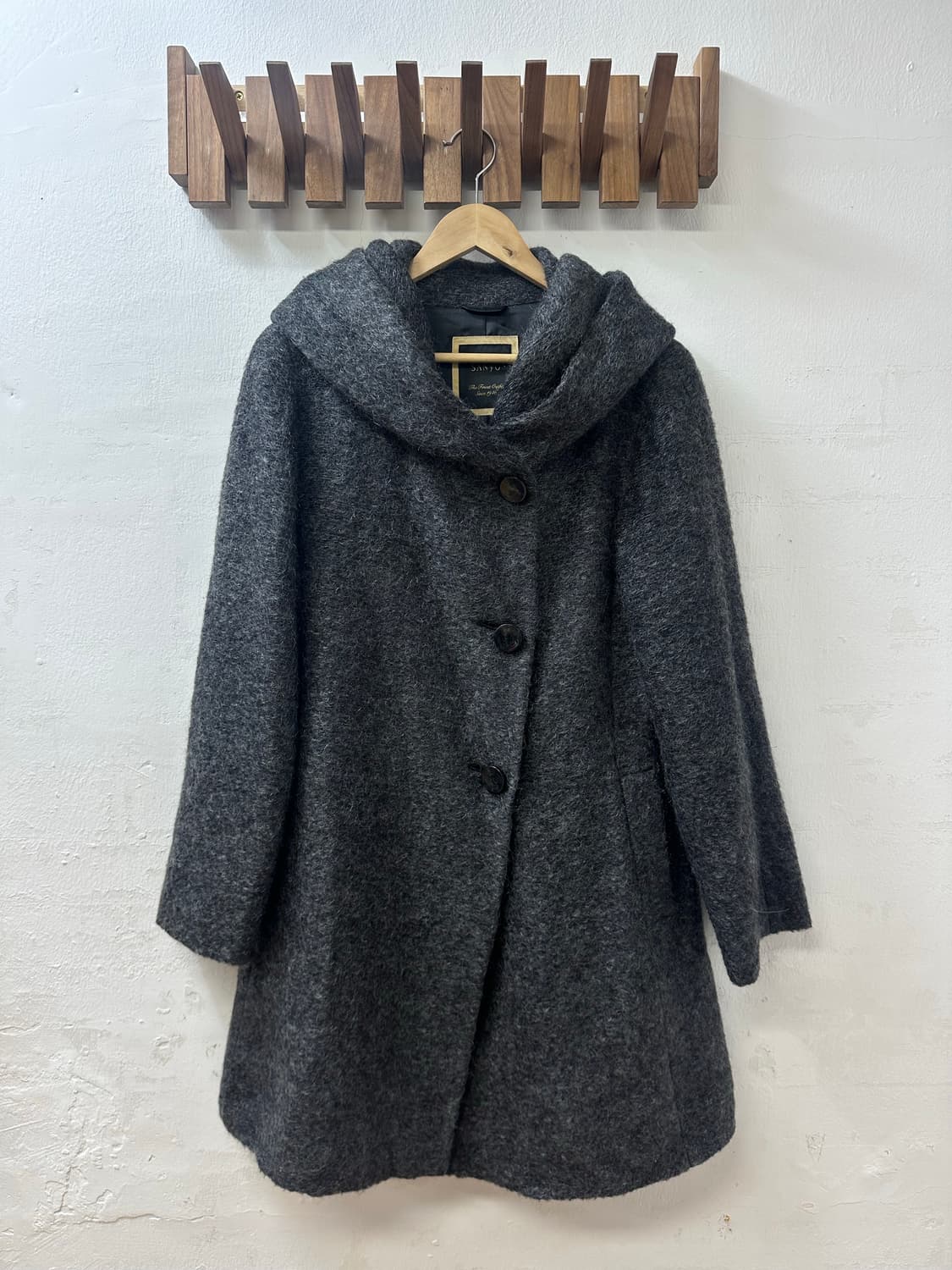 SANYO 산요 Mohair Wool Blend Hooded Coat 상품이미지1