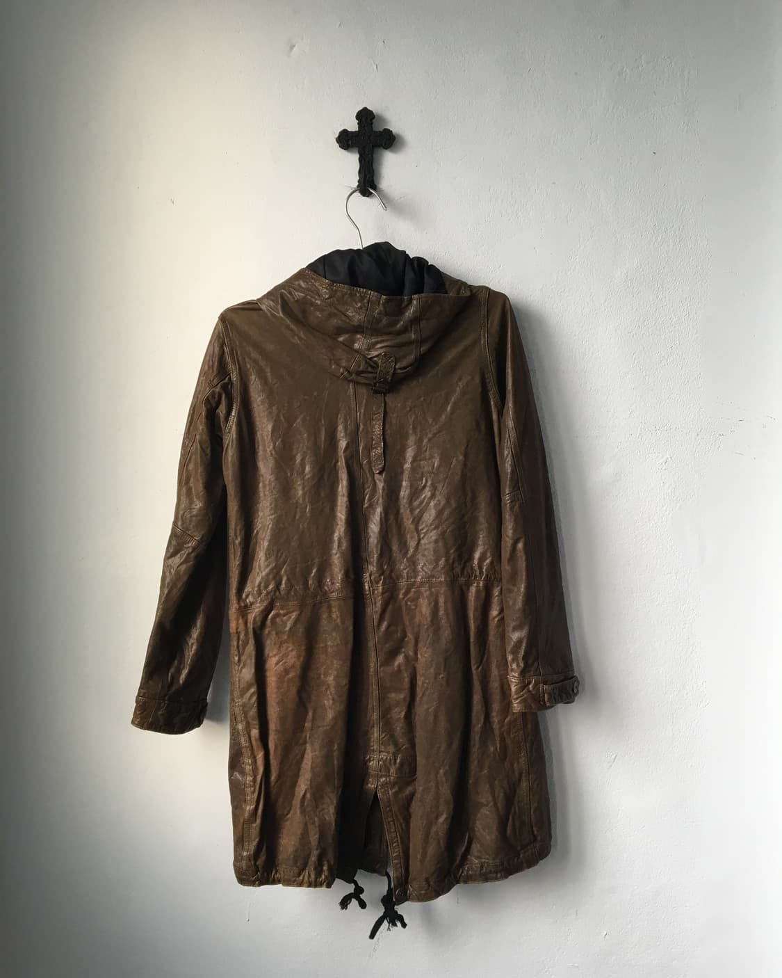 High neck long hood leather jacket 상품이미지3