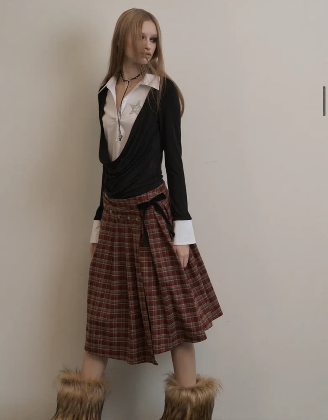 셋업이엑스이 check wrap skirt 레드 체크 랩 스커트 상품이미지2