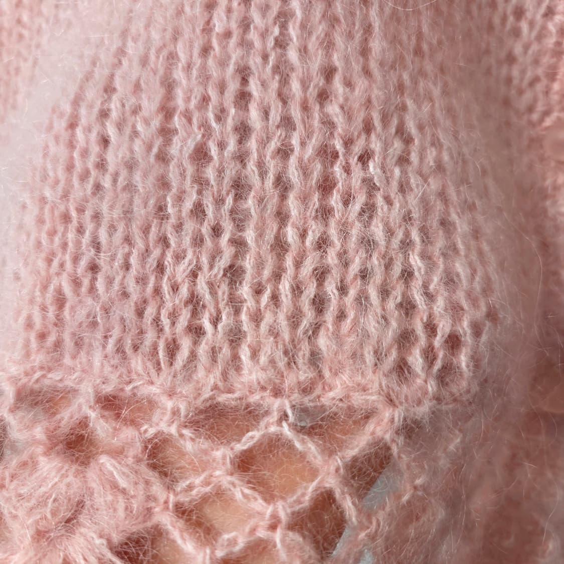 울 핑크 뜨개 크로셰 카라 캡소매 니트 가디건 상품이미지8