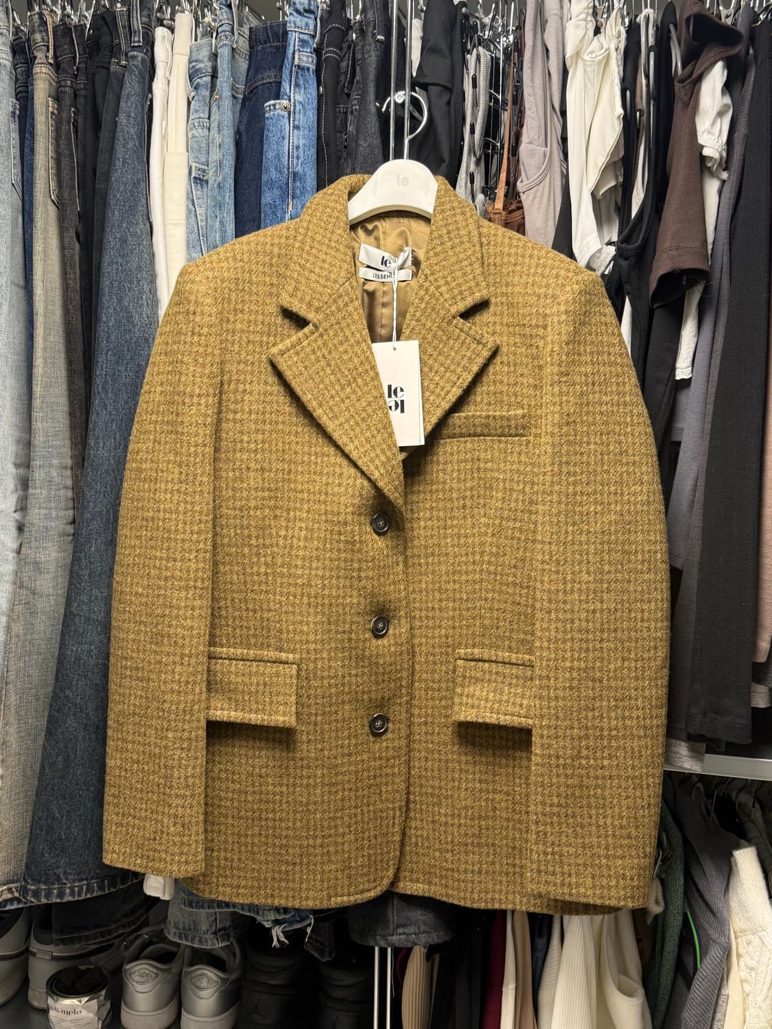 Le wool checked blazer (yellow khaki) OS 상품이미지3