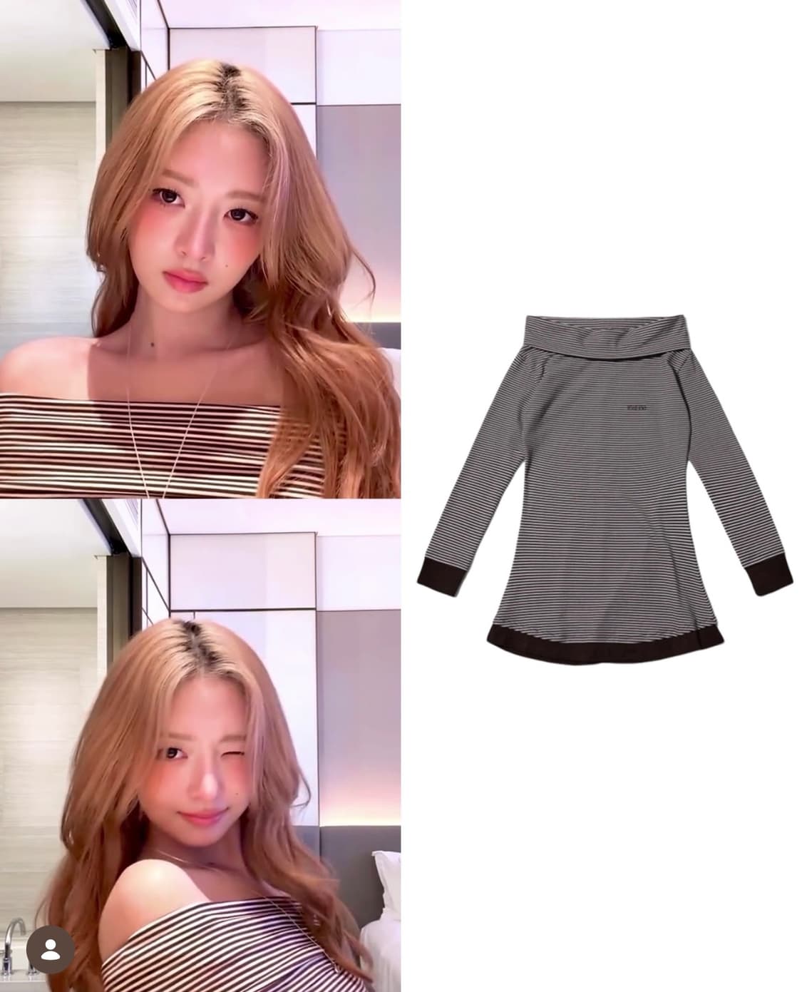 유희 스트라이프 오프숄더 원피스 브라운 상품이미지1