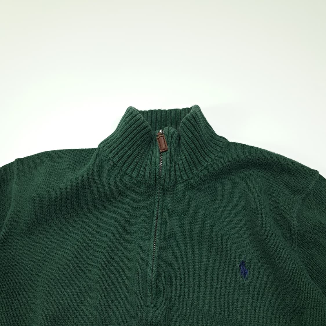 CL418 L 폴로 00s 코튼 가죽풀러 헌터그린 하프집업 니트 상품이미지2