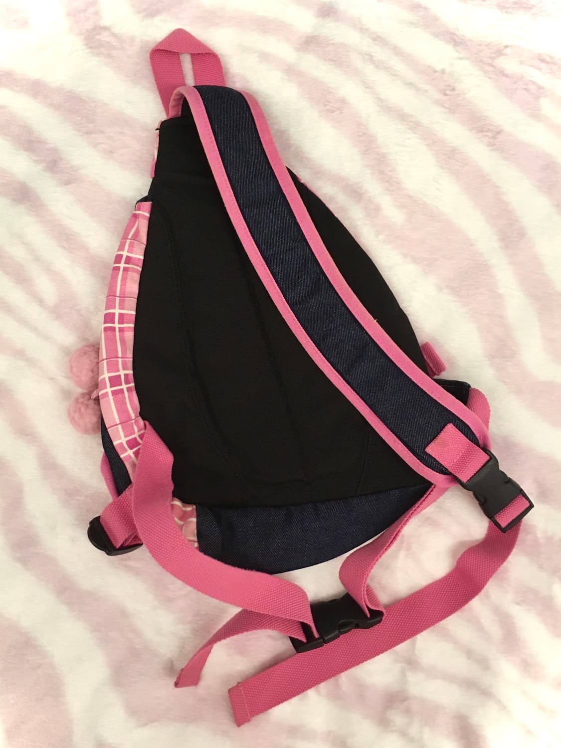 핑크 체크 캔디 데님 폼폼이 바디백 헤이세이 조지후쿠 갸루 상품이미지3