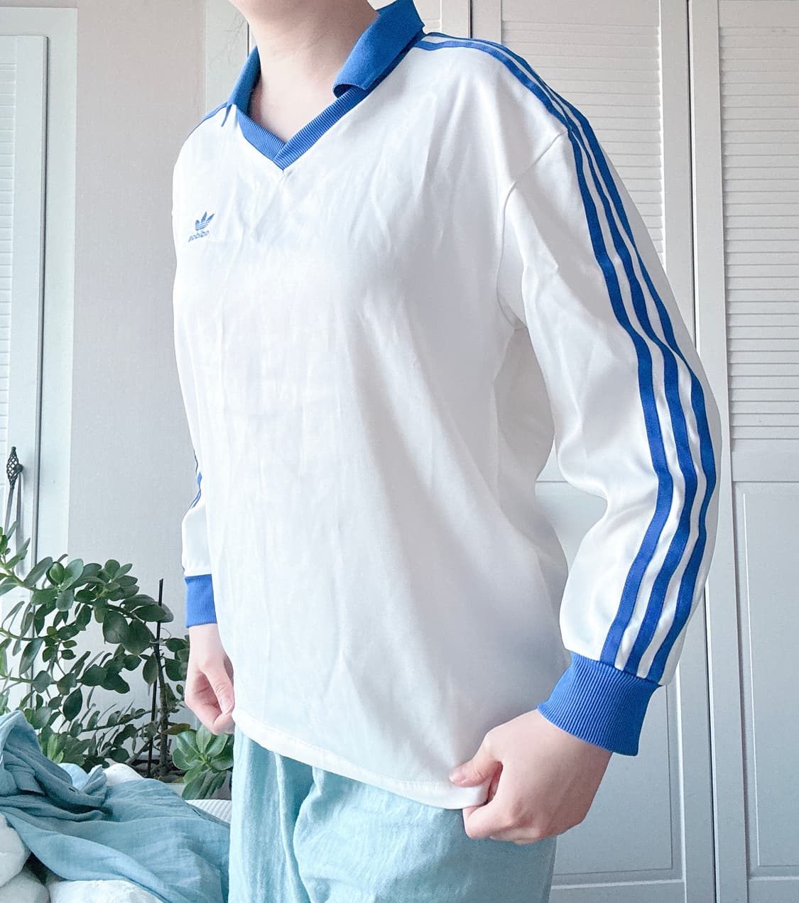 아디다스 새틴 롱슬리브 M 화이트블루 상품이미지3