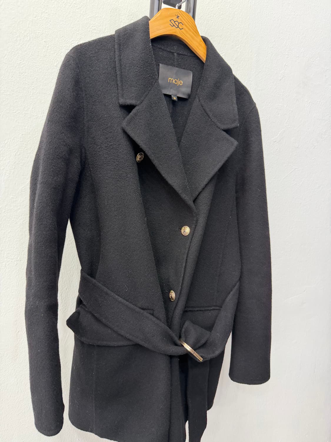 정품) 마쥬 블랙 벨티드 코트 36 상품이미지2