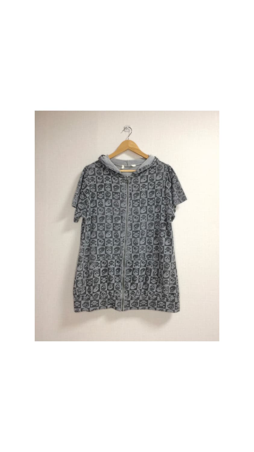 빈티지 스컬 프린팅 반팔 후드집업 상품이미지1