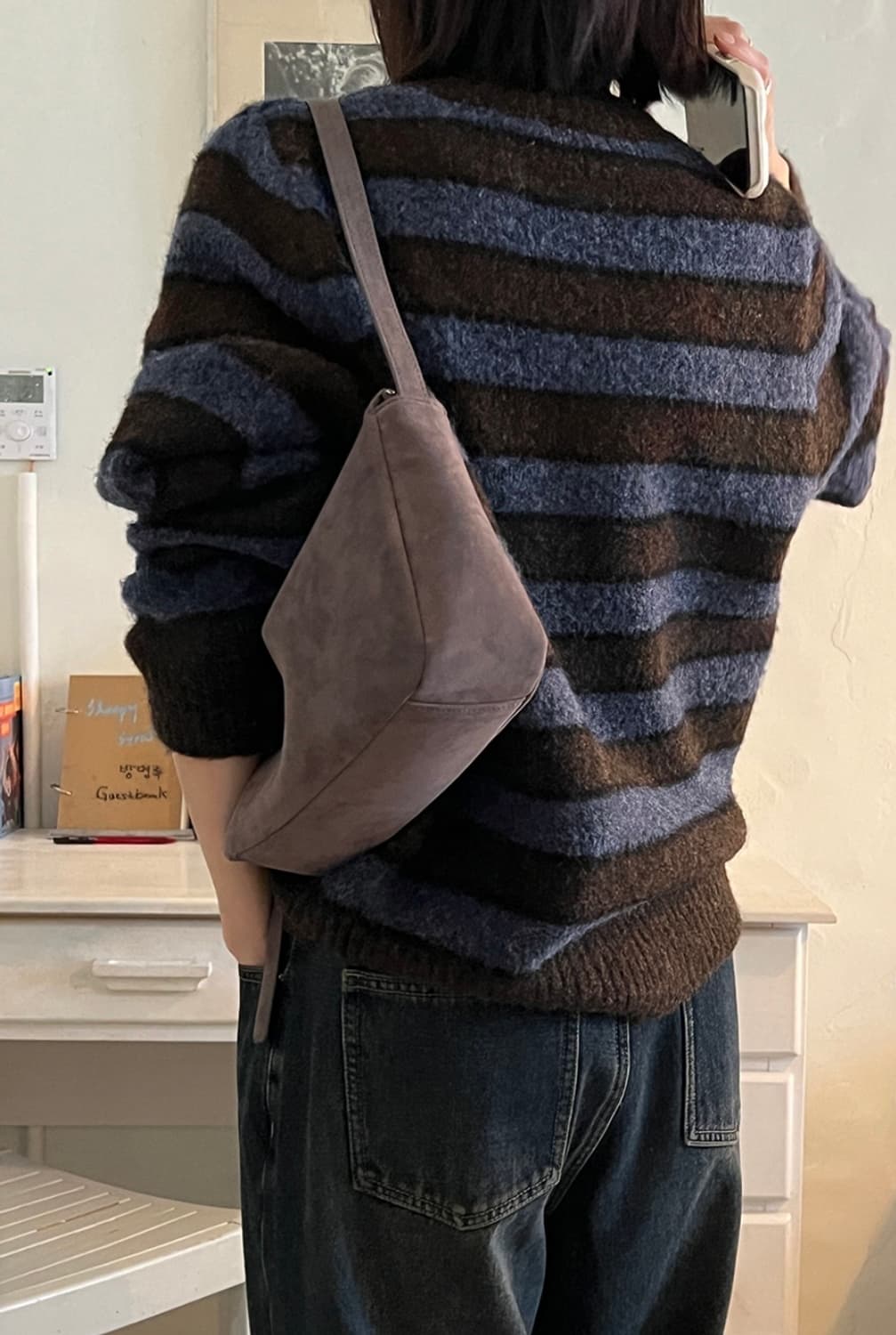 (새상품) 98도씨 NEAH 파베 스웨이드 숄더백 크로스백 애쉬차콜 상품이미지4