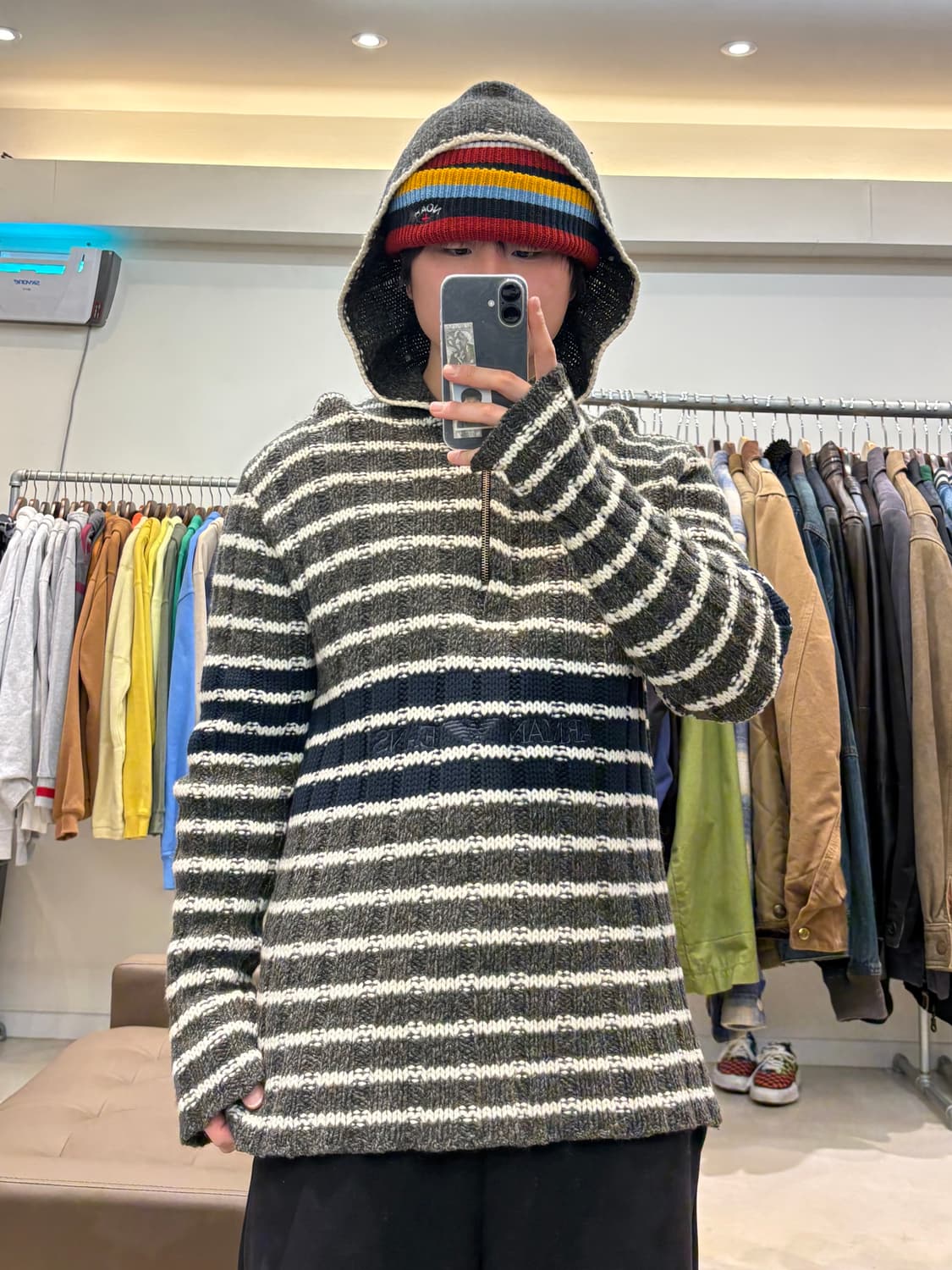 알마니진스 스트라이프 하프집업 후드 니트 상품이미지9