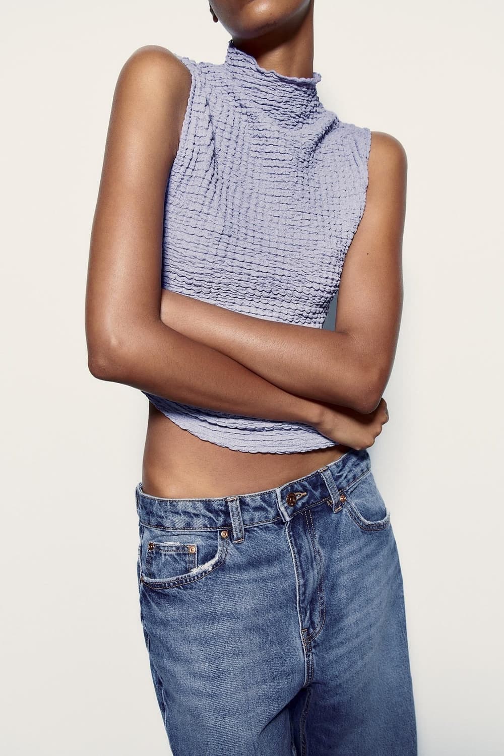 ZARA 자라 링클 반목 나시 라벤더, 자라 슬리브리스, 자라 링클 나시 상품이미지2