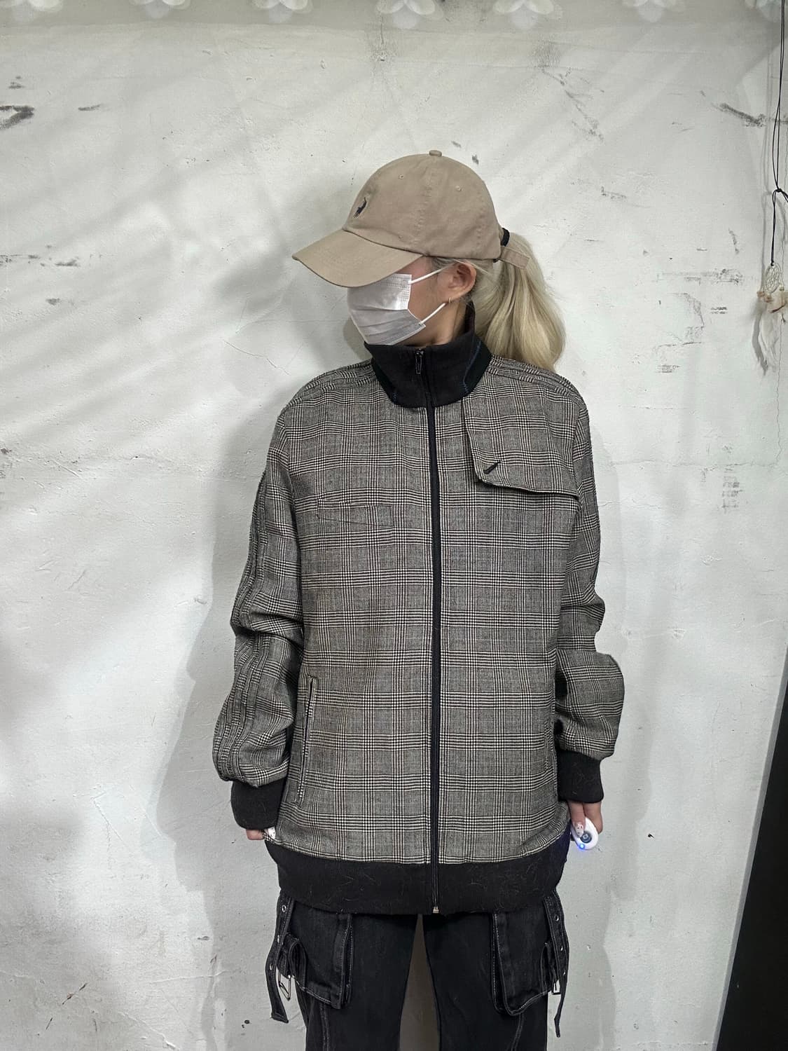 00s 아디다스 그레이 극희귀 y2k 체크 블루종 잠바 105  상품이미지2