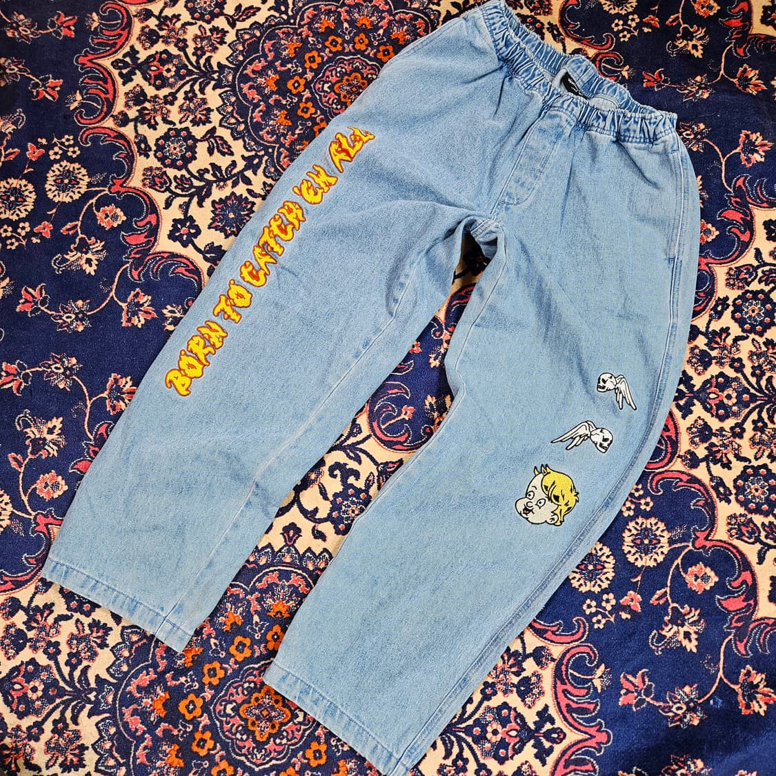 위캔더스 엔젤 레터링 자수 밴딩 데님팬츠 L size 상품이미지3