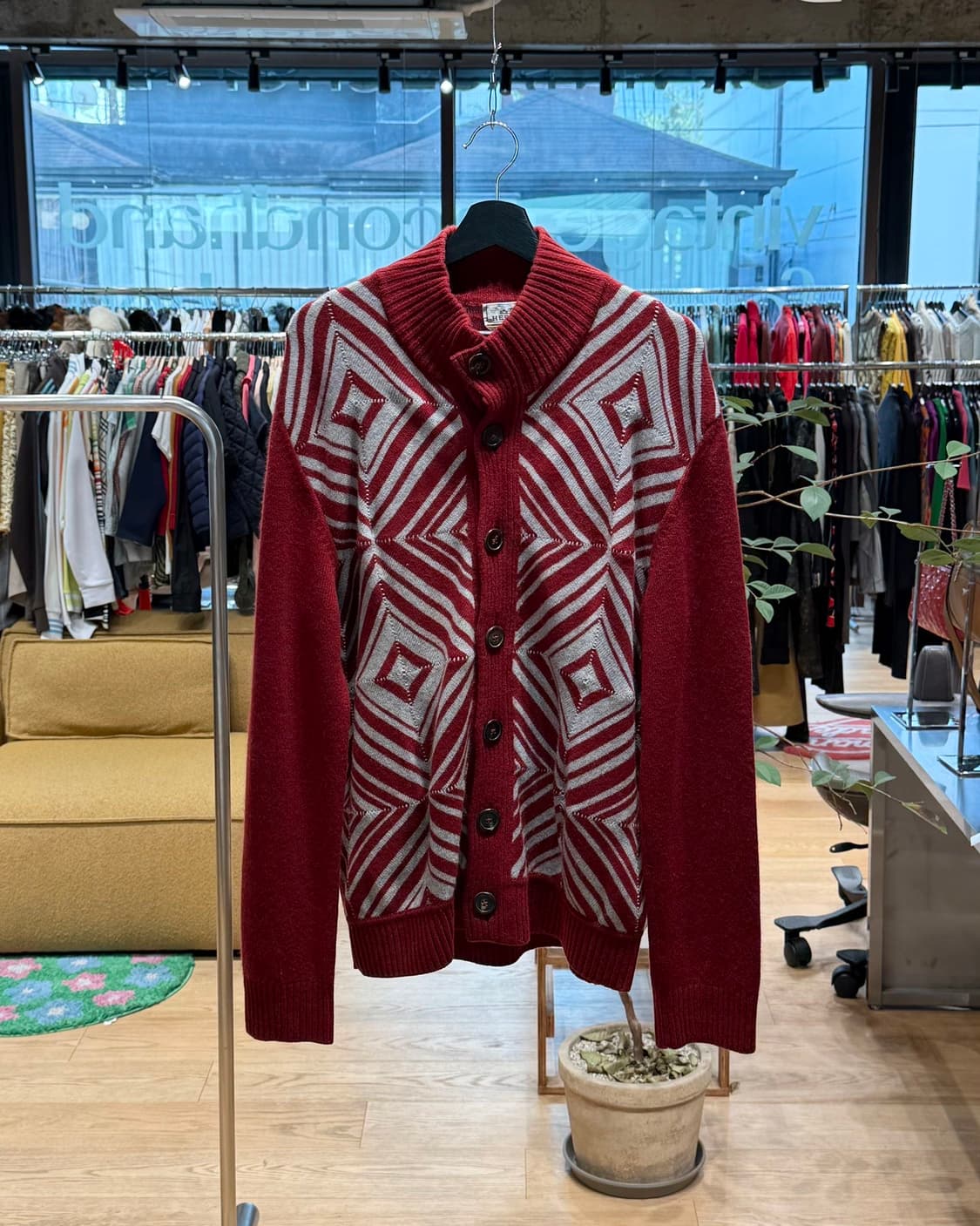 에르메스 레드 울 패턴 가디건  상품이미지1