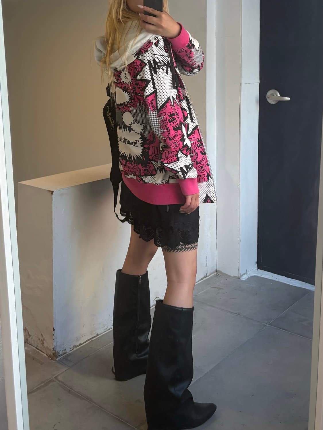 00s Stussy Pink News Paper Hooded Zip-Up 상품이미지7