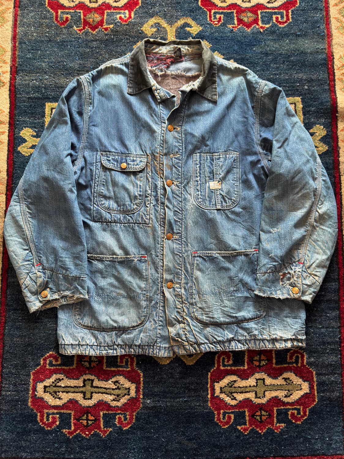 60s USA Sears 하드 페이딩 디스트로이드 데님 초어 워크자켓 상품이미지1