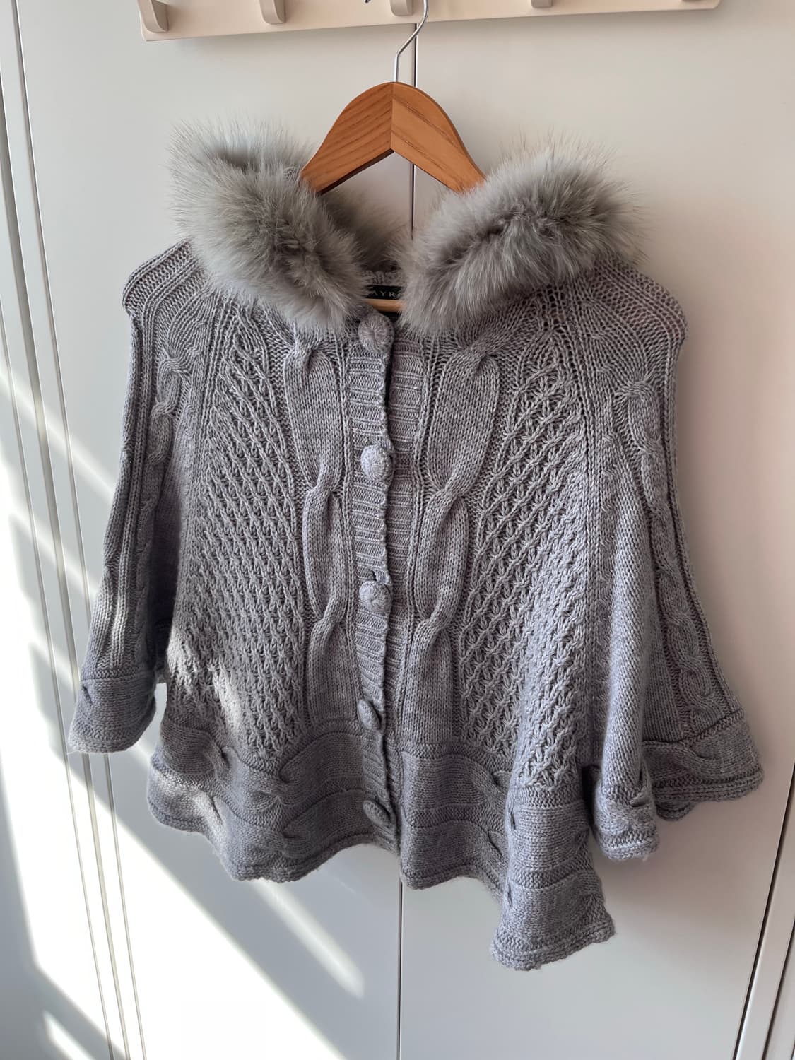 Jaypo 퍼 후드 울니트 케이프 가디건 상품이미지6