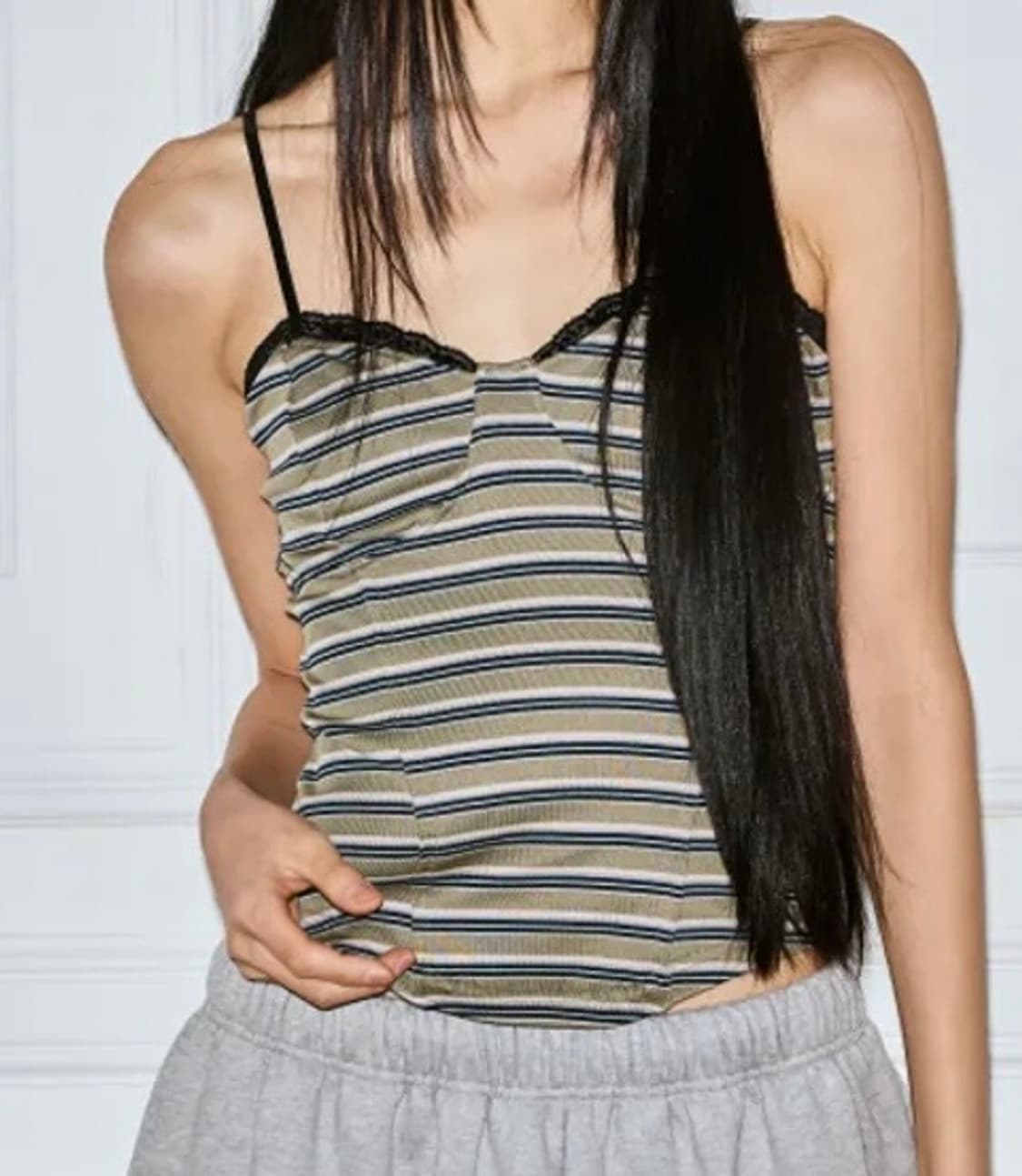 미스테리어스호텔 lace stripe corset (khaki,free) 상품이미지1