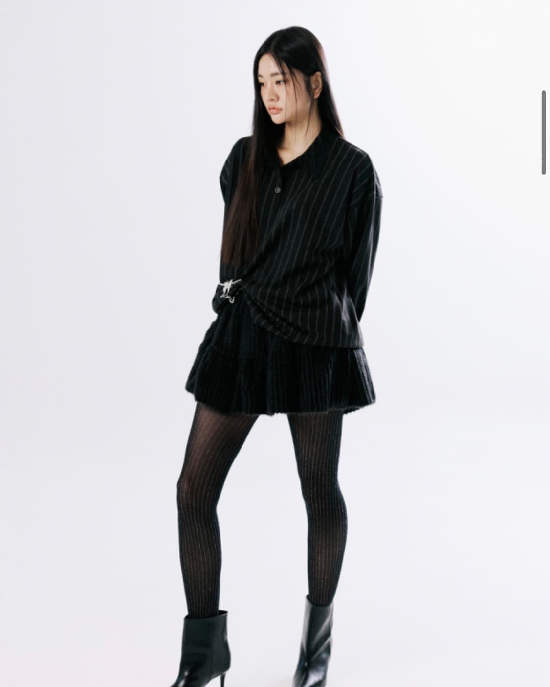 Pin stripe boxy polo shirt(black) 상품이미지2