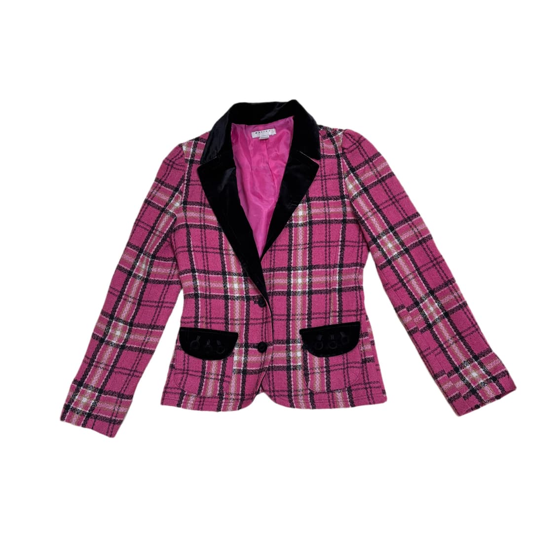 빈티지 벨벳블랙카라 핑크체크자켓 상품이미지2