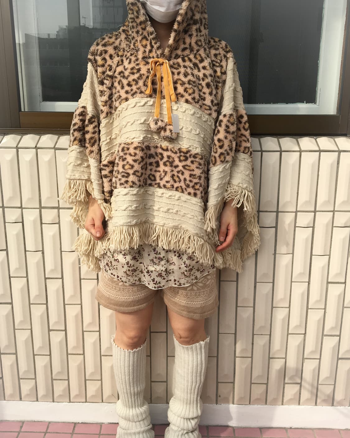 Leopard pattern mixed knit hood cape 상품이미지7