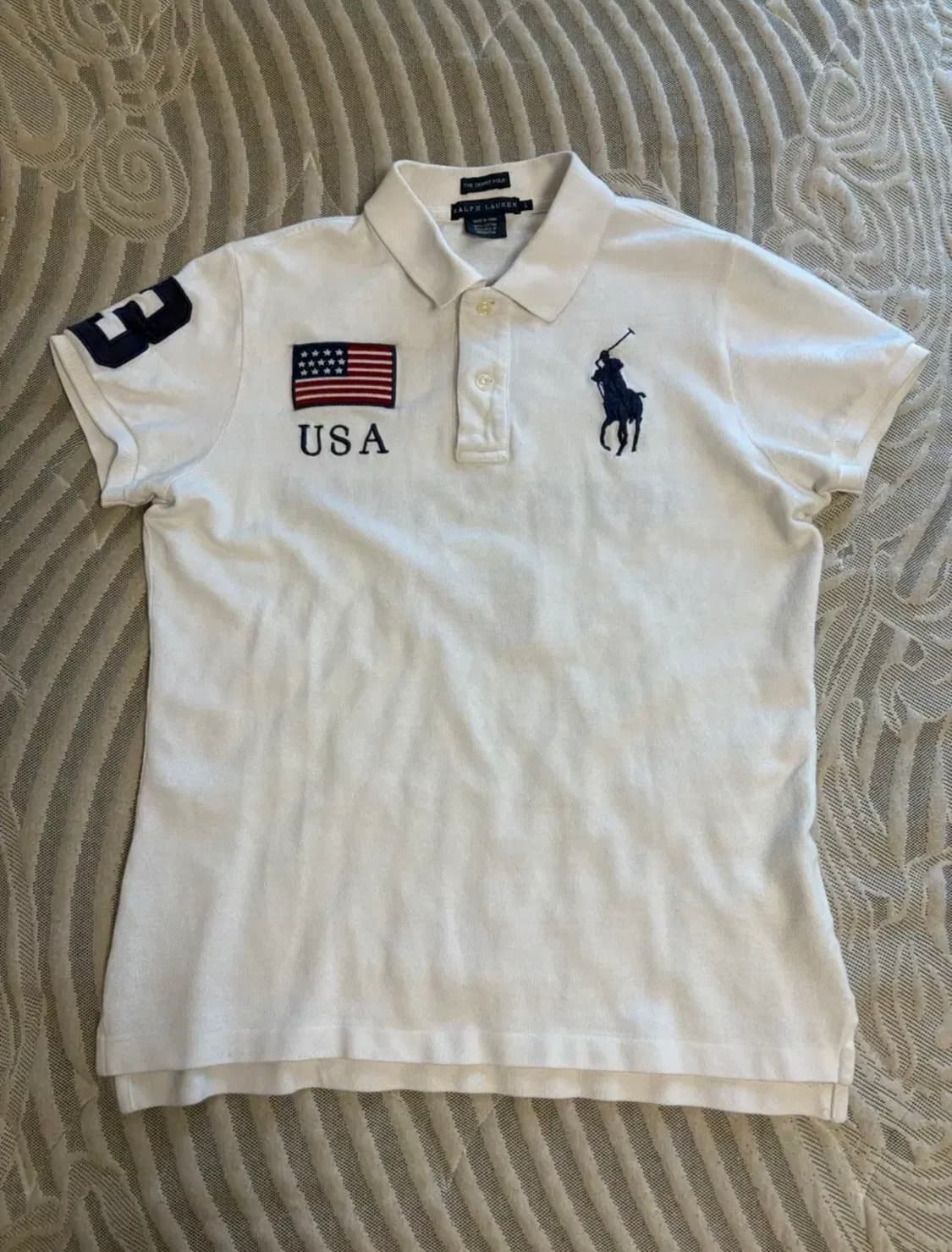 폴로 랄프로렌 빅포니 카라 티 USA 성조기 화이트 상품이미지1