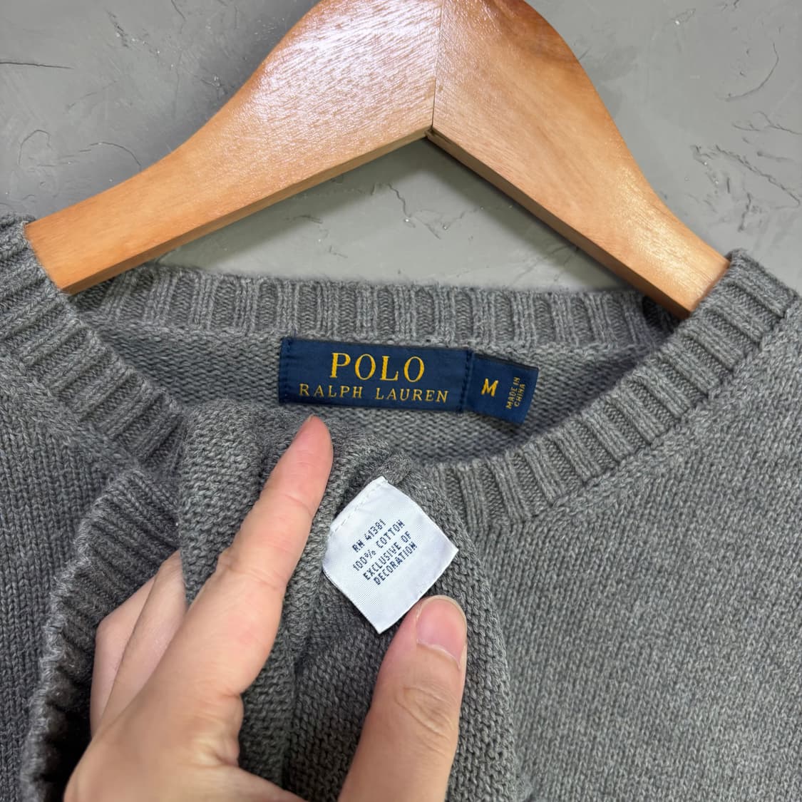 폴로 랄프로렌 라운드넥 코튼 니트 그레이 그린 상품이미지3