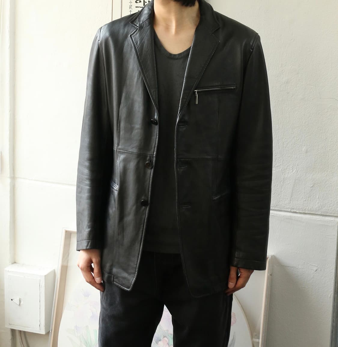 장 폴 고티에 오브제 블랙 레더 블레이저  상품이미지1